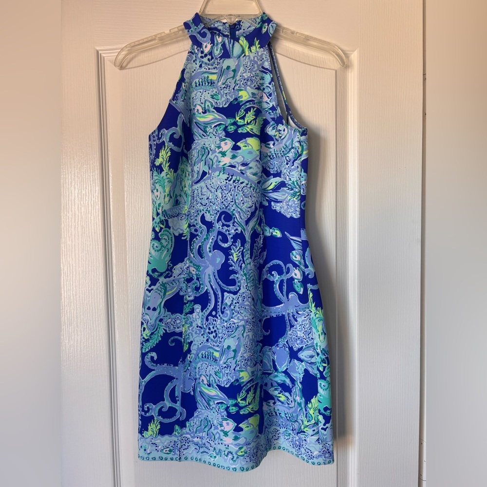 Lilly Pulitzer Krista Shift Dress Blue Current Sea Sirens Scuba women’s size 00